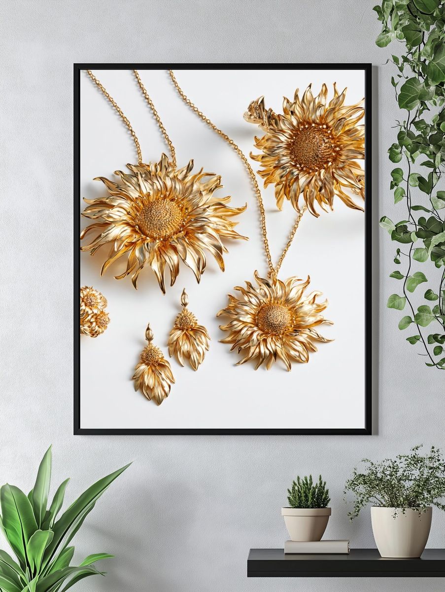 Golden Sunflower Jewelry Poster. — room view 4