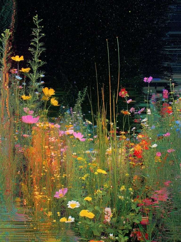 Wildflower Glitch Garden Print. poster detail