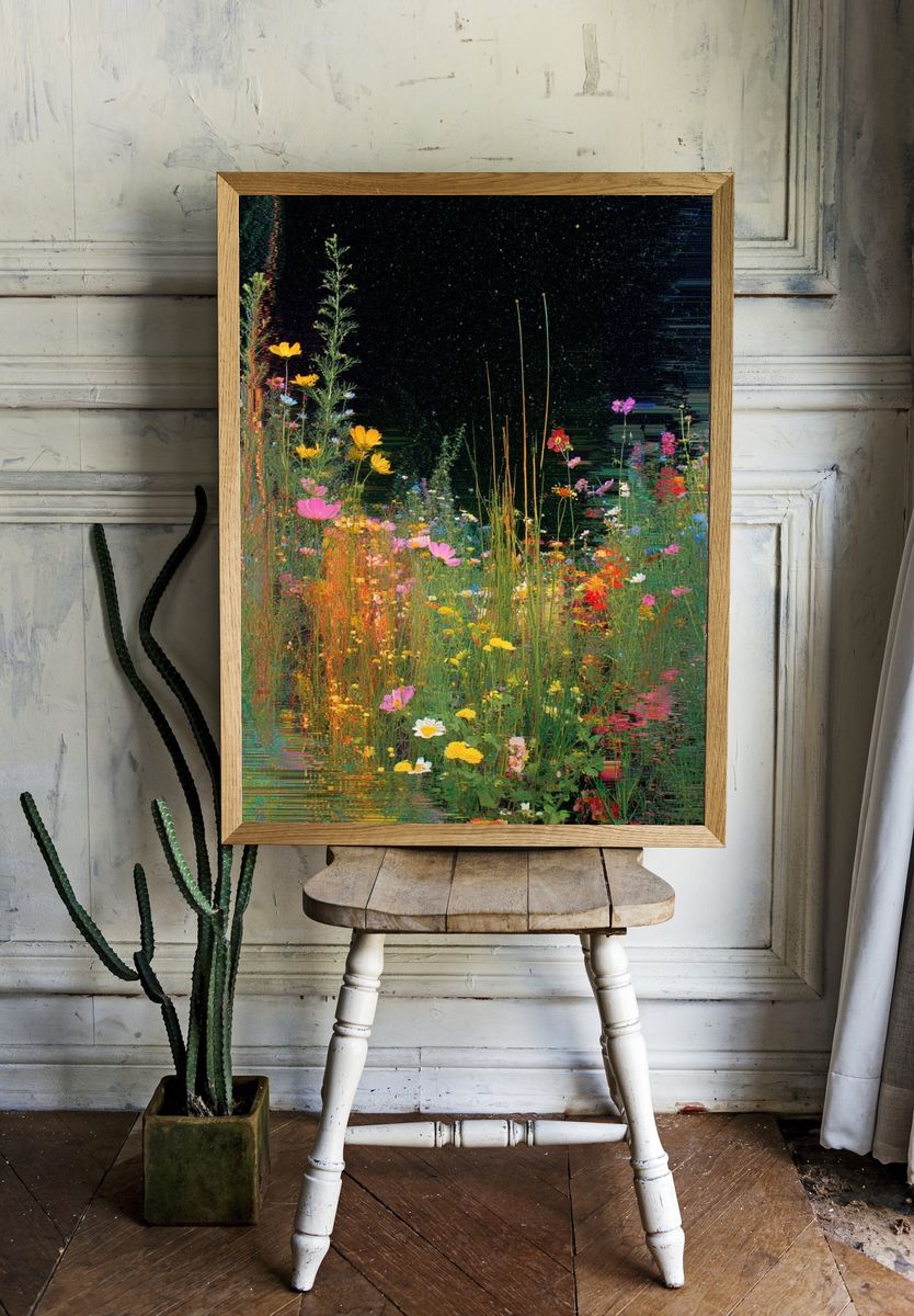 Wildflower Glitch Garden Print. — room view 1