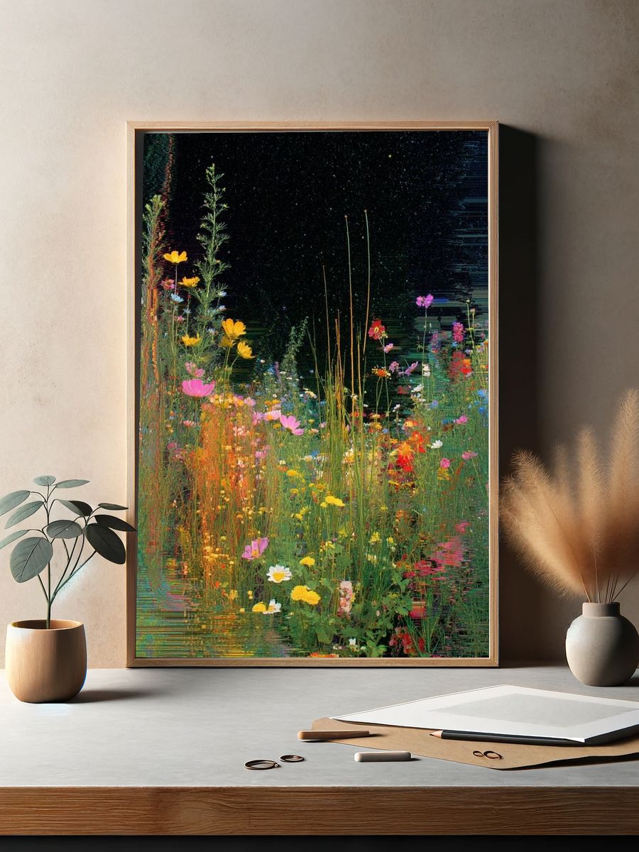 Wildflower Glitch Garden Print. — room view 2