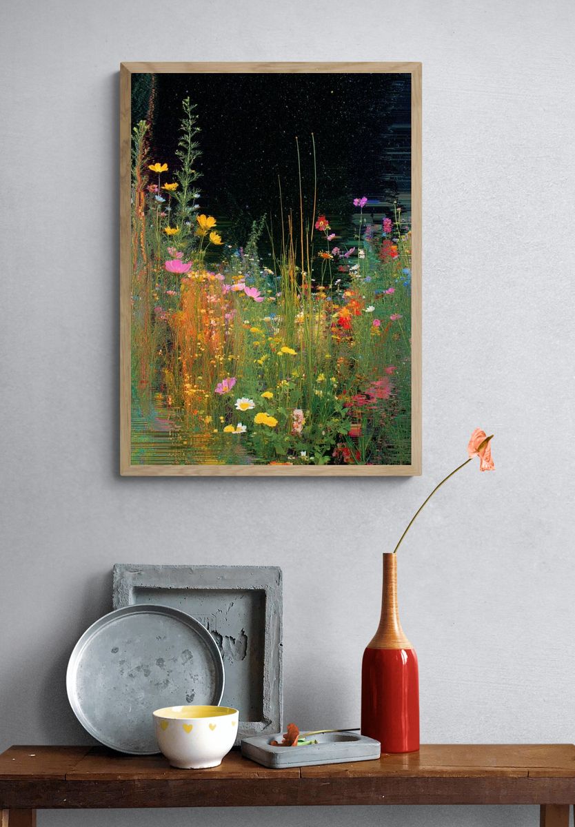 Wildflower Glitch Garden Print. — room view 3
