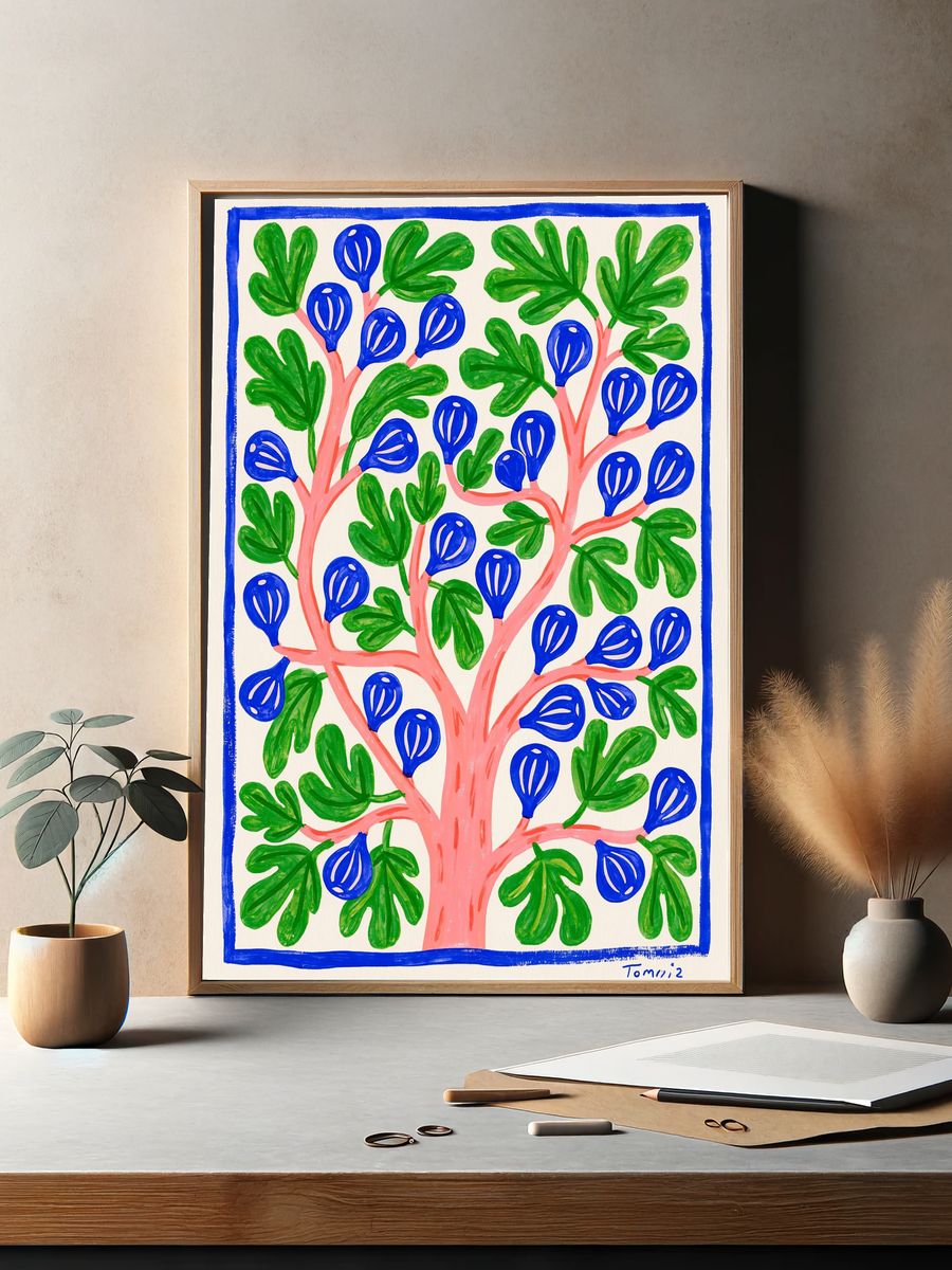 Blue Fruit Tree Illustration Poster. — room view 2