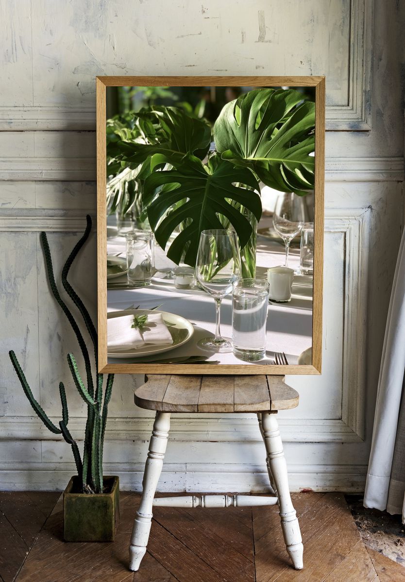 Monstera Table Setting Botanical Print. room preview