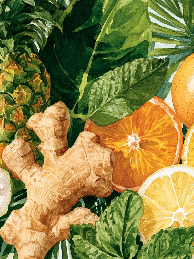 Tropical Citrus and Ginger Watercolor Print. poster — botanical art