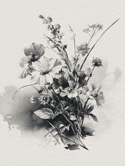 Monochrome Wildflower Bouquet Print. poster