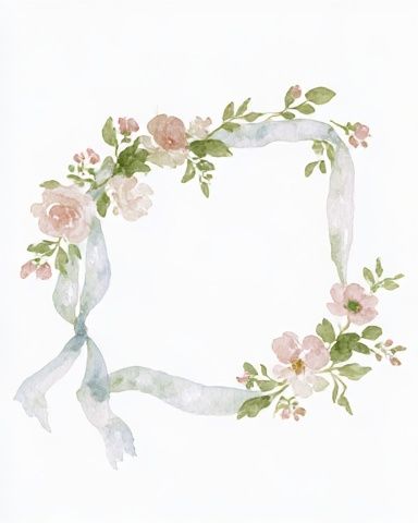 Floral Ribbon Wreath Watercolor Print. poster — botanical art