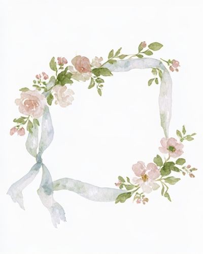 Floral Ribbon Wreath Watercolor Print. poster