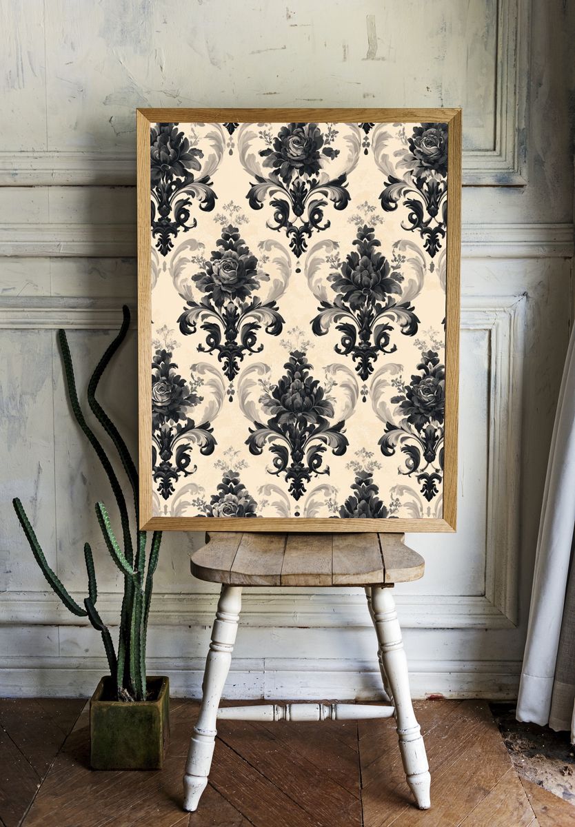 Baroque Floral Damask Print. room preview