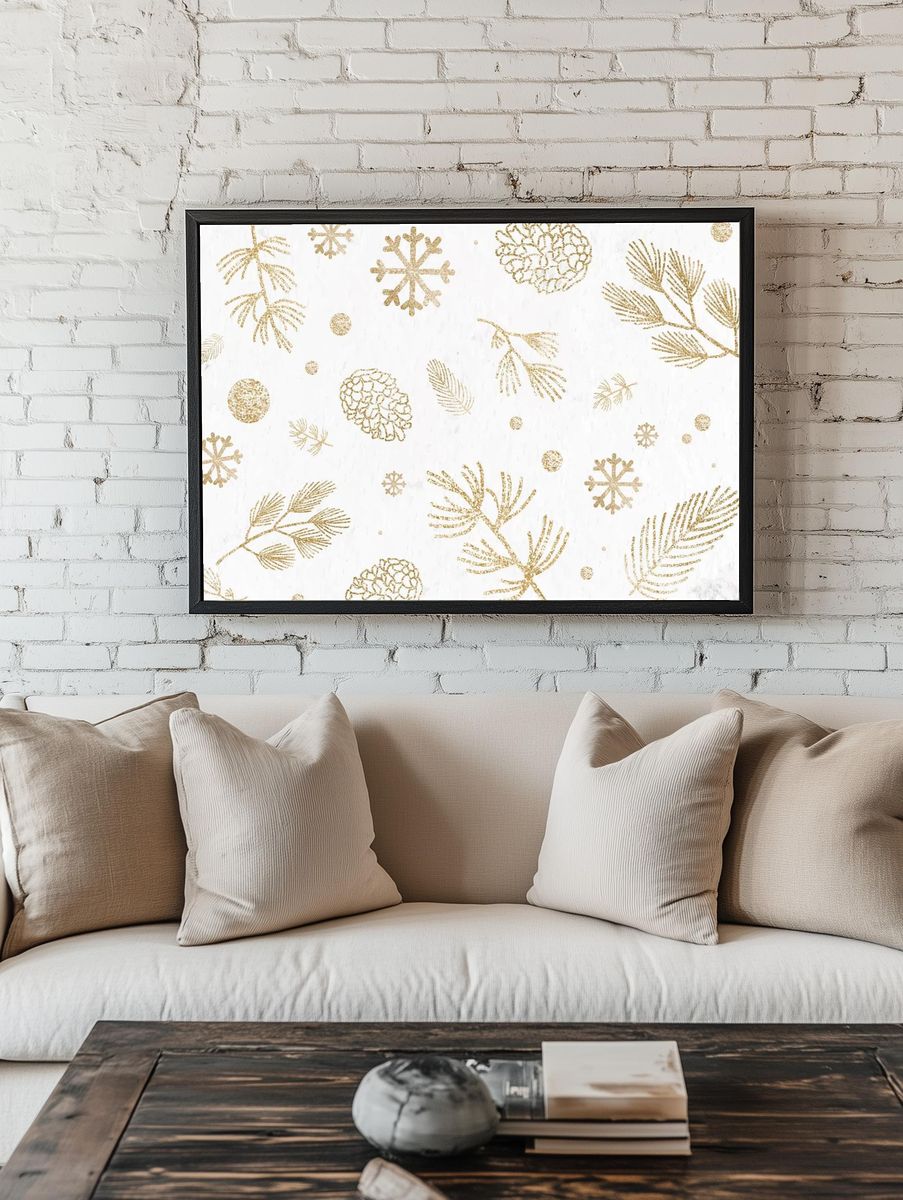 Glittery pine branch conifer cone. room preview