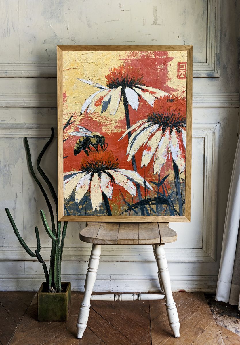 White Coneflowers Botanical Print. room preview
