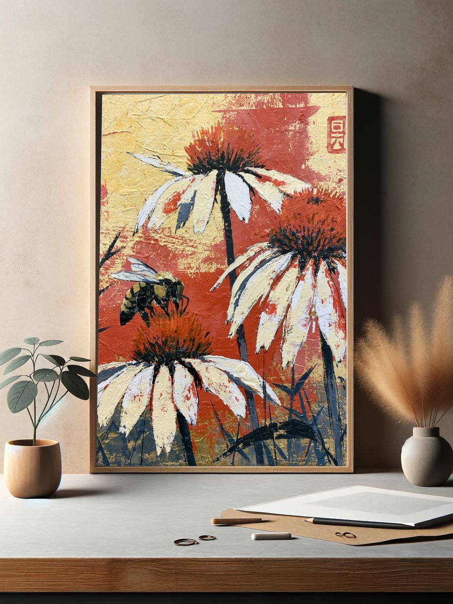 White Coneflowers Botanical Print. — room view 2