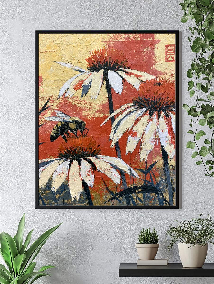 White Coneflowers Botanical Print. — room view 4
