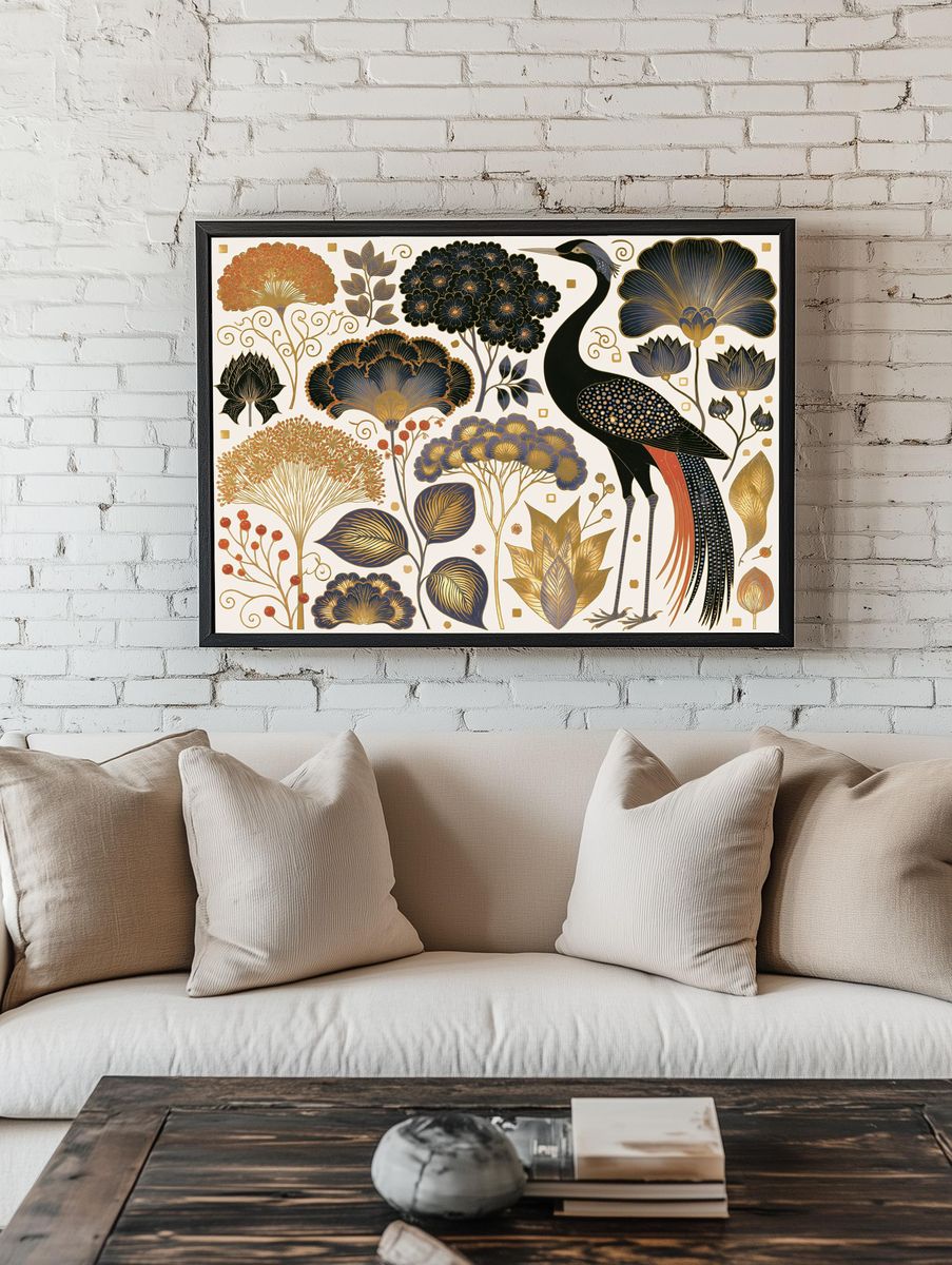Art Nouveau Crane Botanical Print. room preview