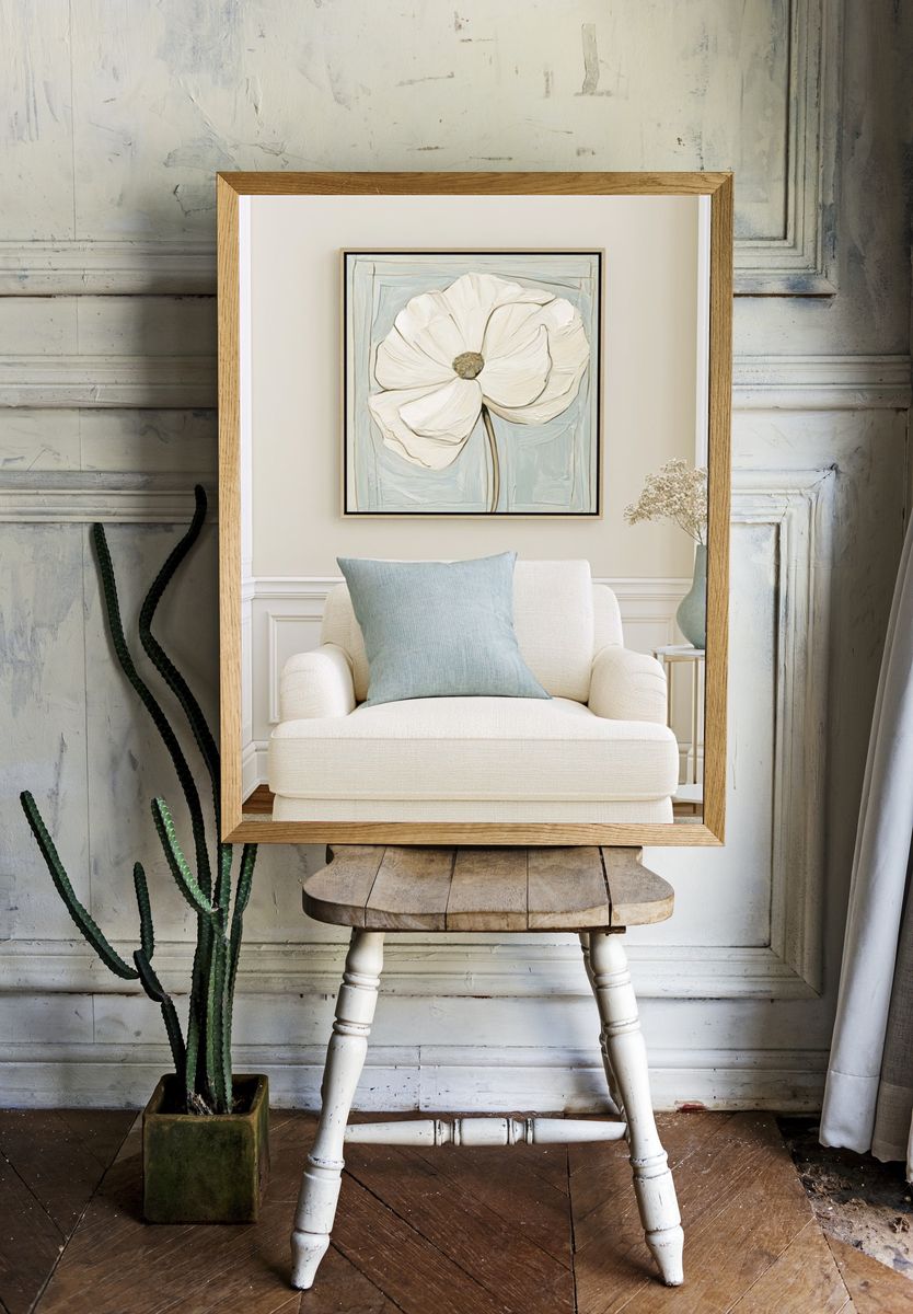 White Poppy Floral Illustration Poster. — room view 1
