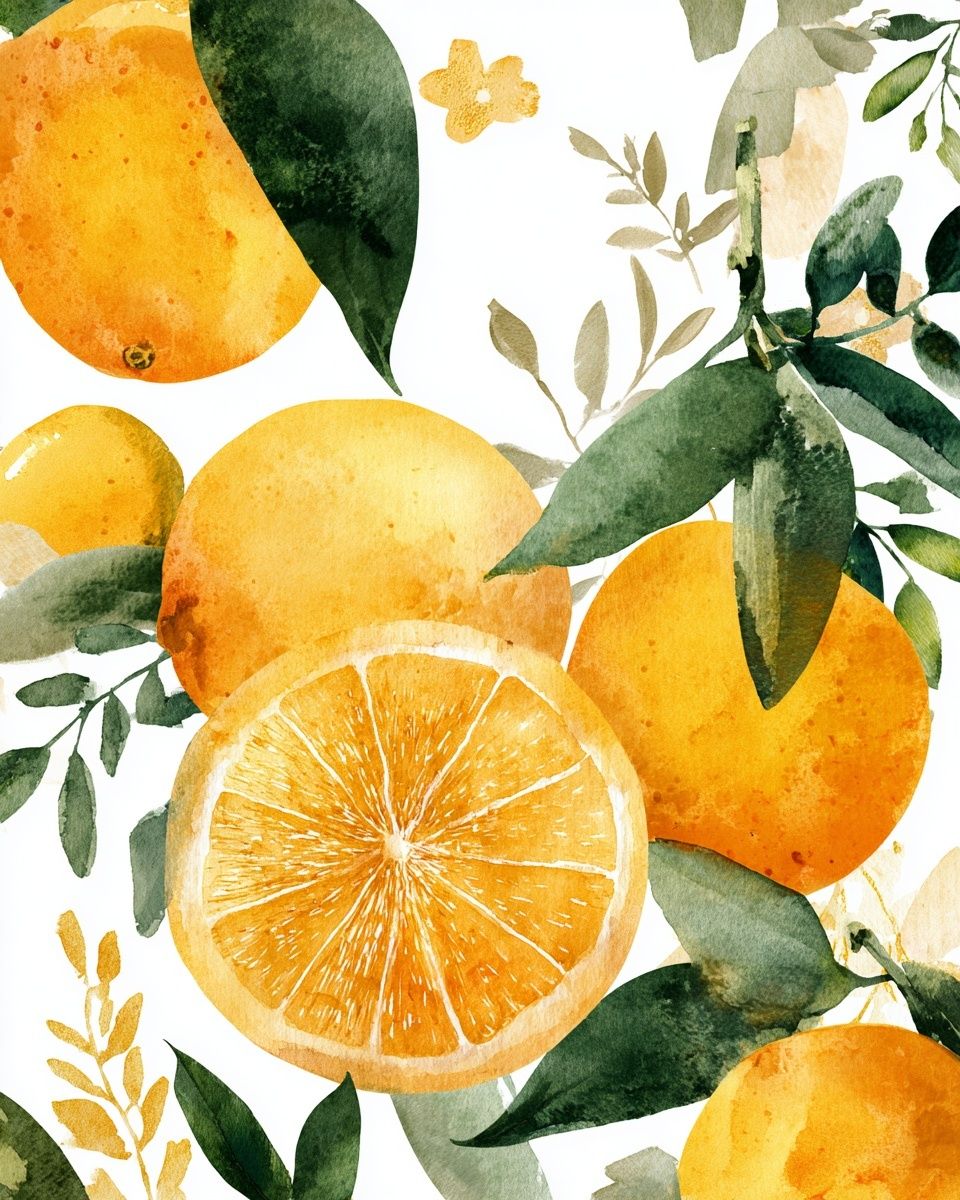 Citrus Leaves Watercolor Print. poster detail
