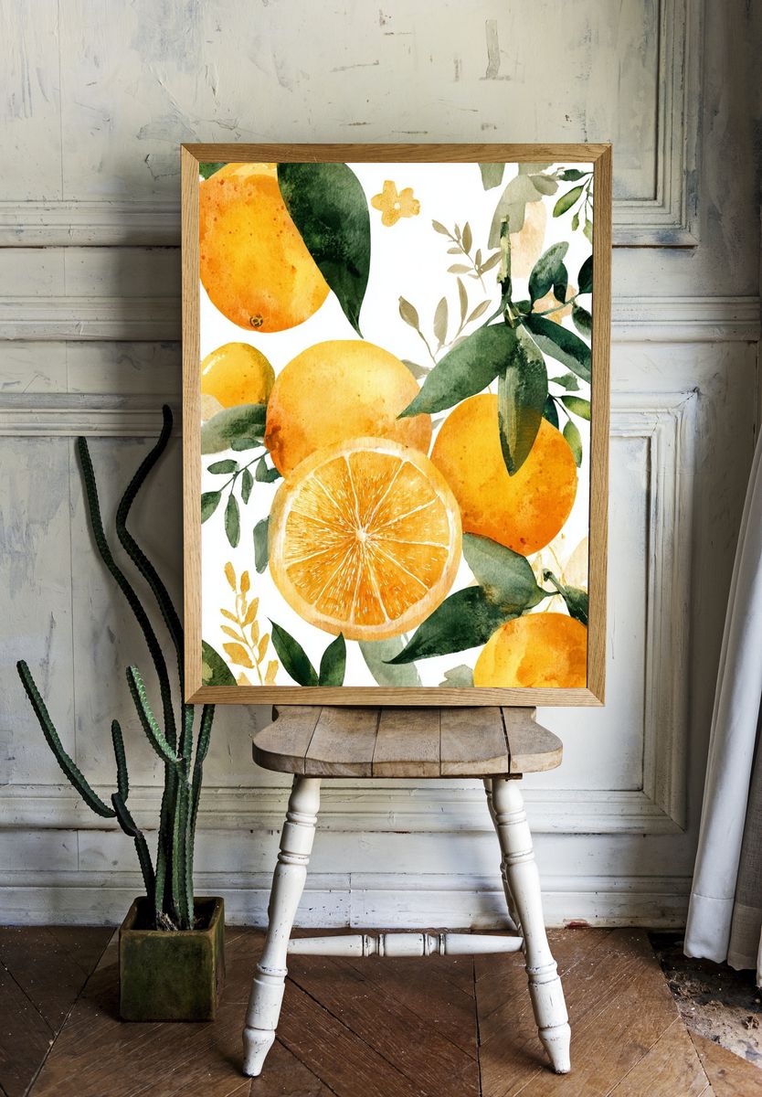 Citrus Leaves Watercolor Print. — room view 1