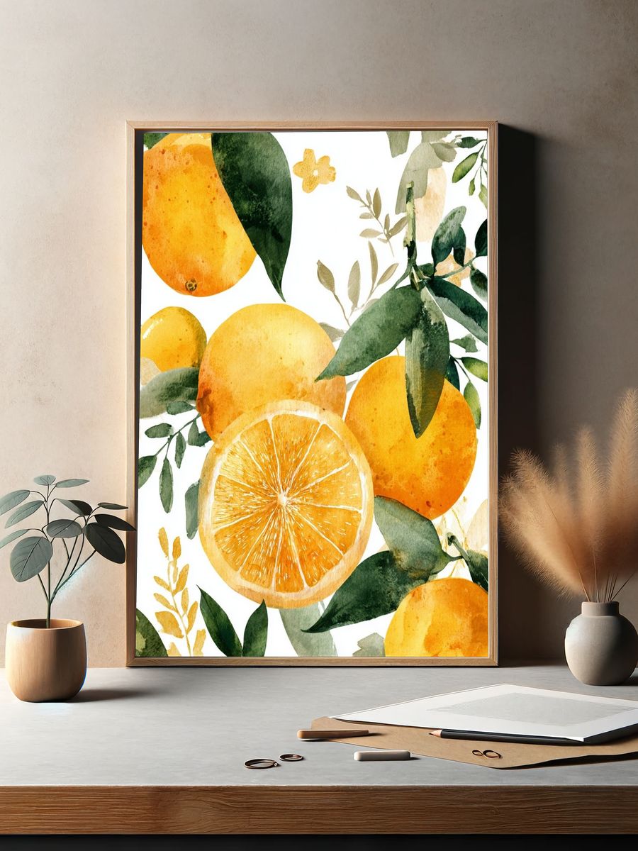 Citrus Leaves Watercolor Print. — room view 2