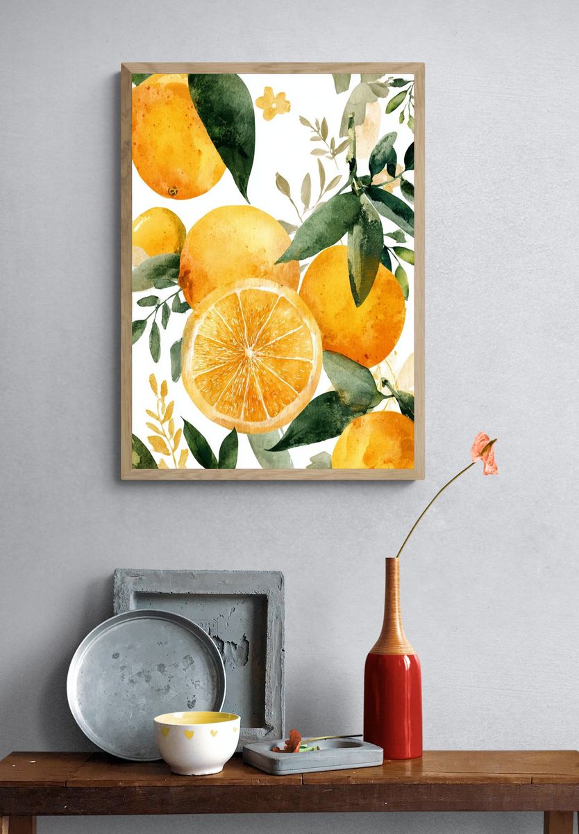 Citrus Leaves Watercolor Print. — room view 3