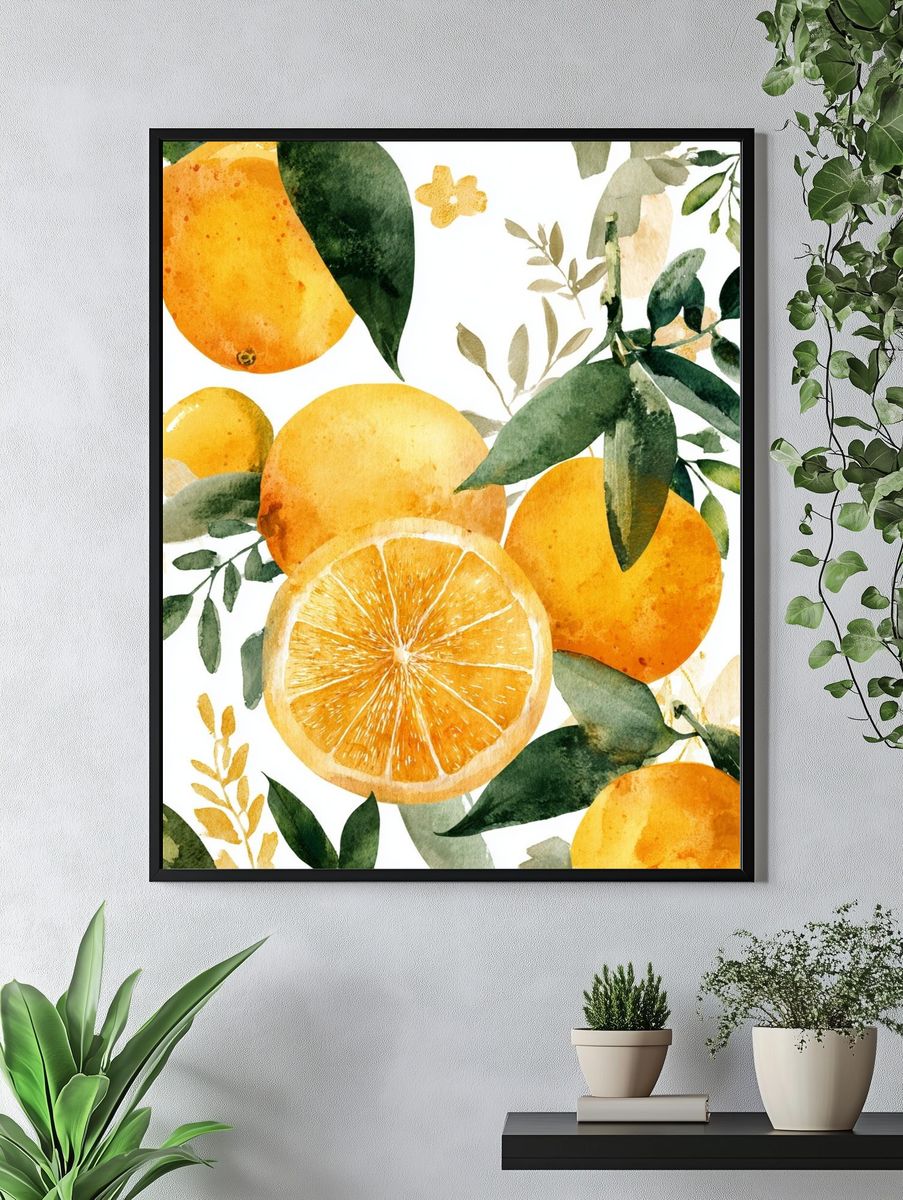 Citrus Leaves Watercolor Print. — room view 4