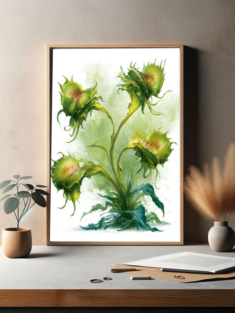 Green Carnivorous Plant Illustration Poster. — room view 2