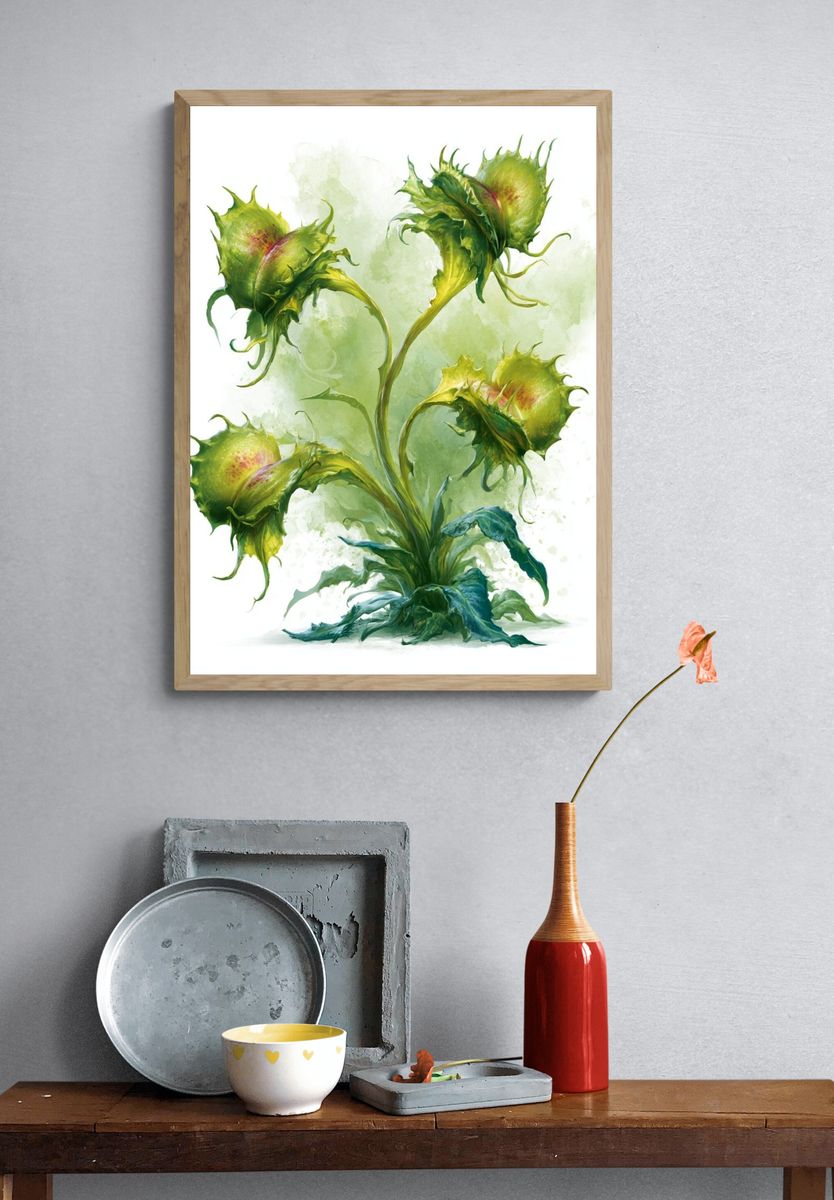 Green Carnivorous Plant Illustration Poster. — room view 3