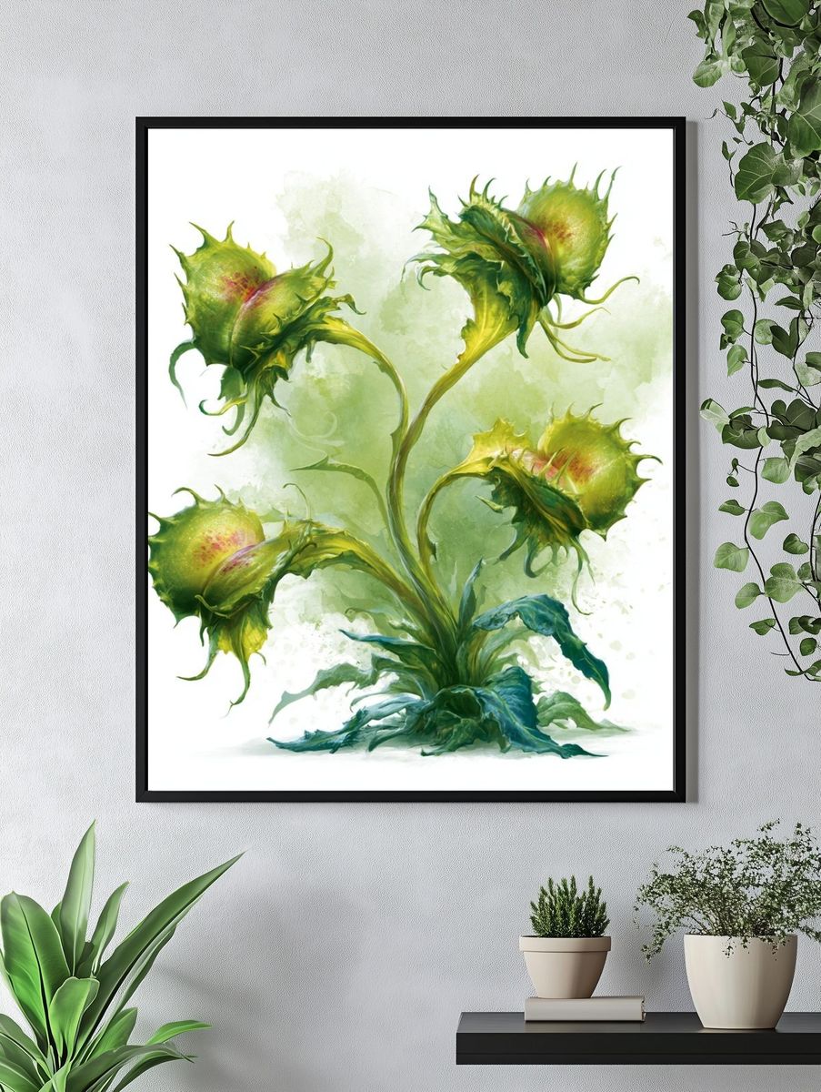 Green Carnivorous Plant Illustration Poster. — room view 4