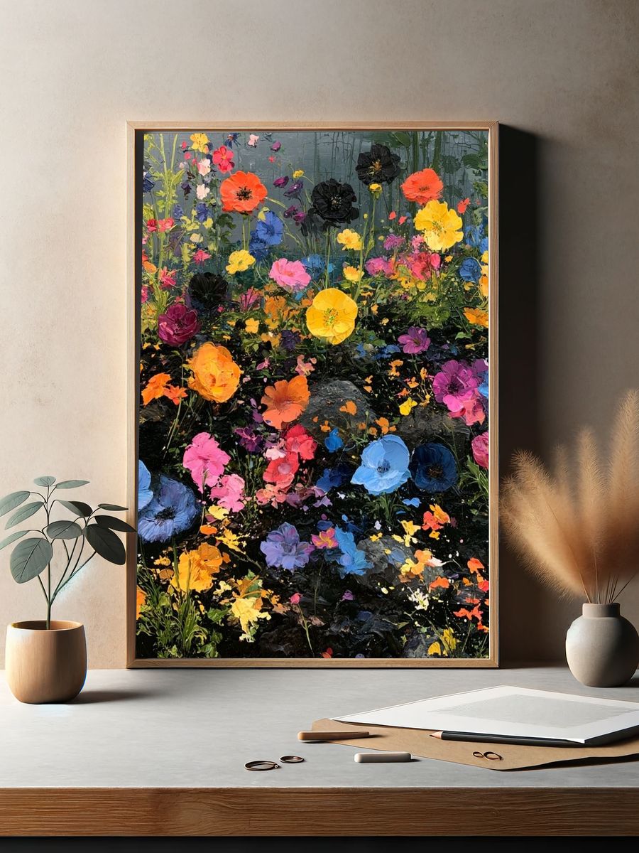 Colorful Wildflower Garden Print. — room view 2