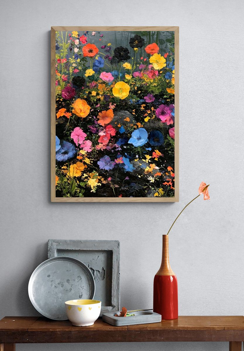 Colorful Wildflower Garden Print. — room view 3