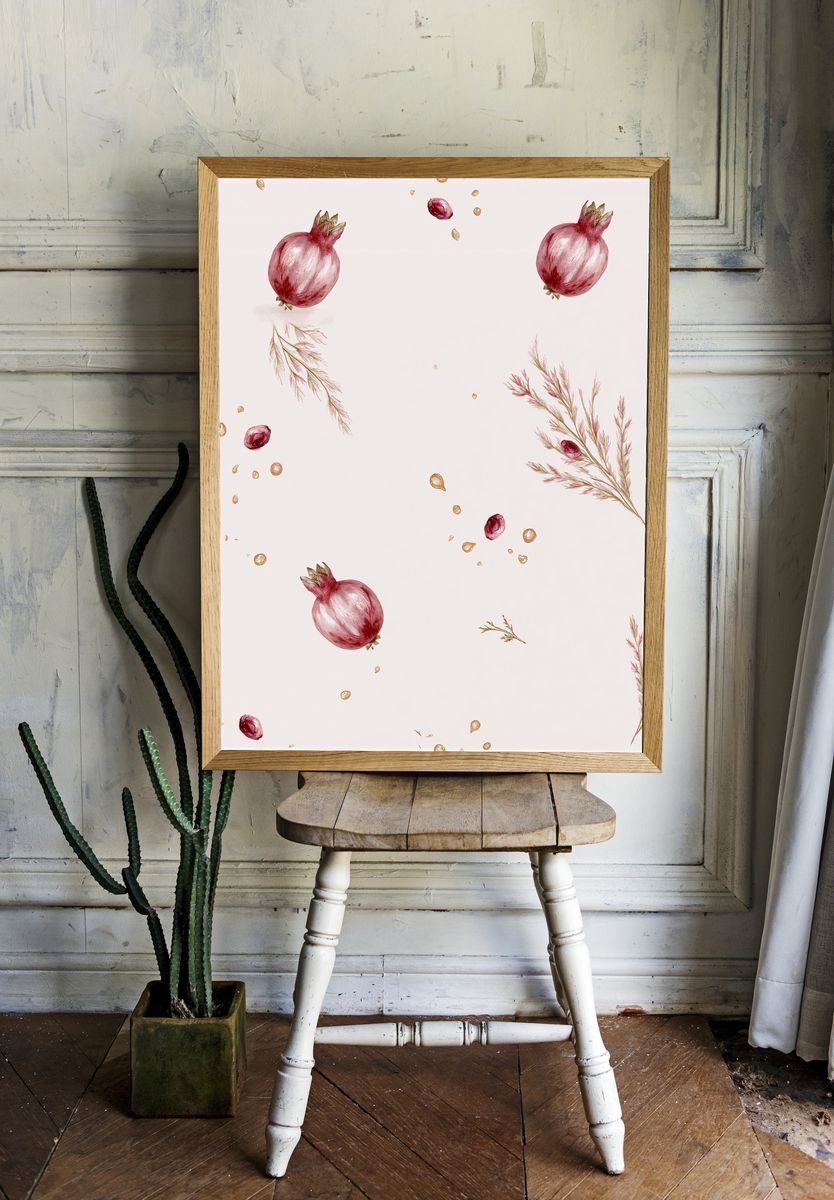 Pomegranate Botanical Print. room preview