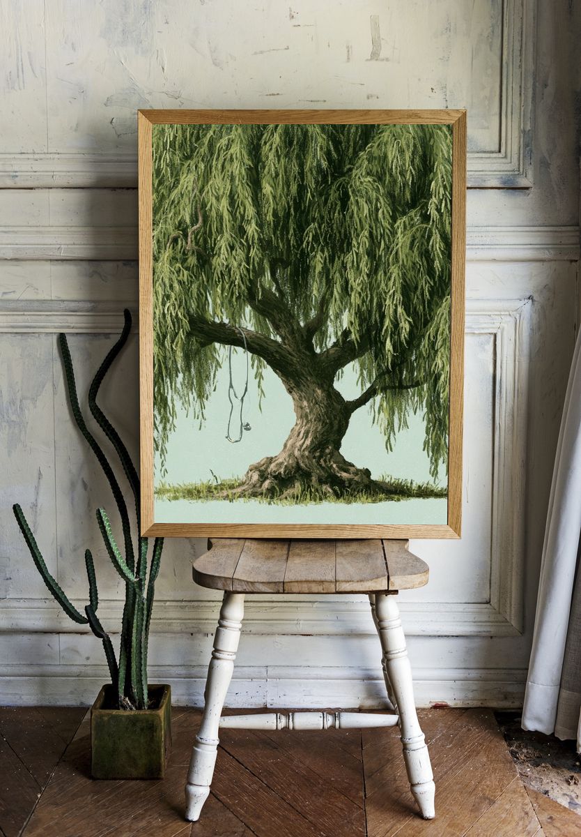 Weeping Willow Botanical Print. room preview