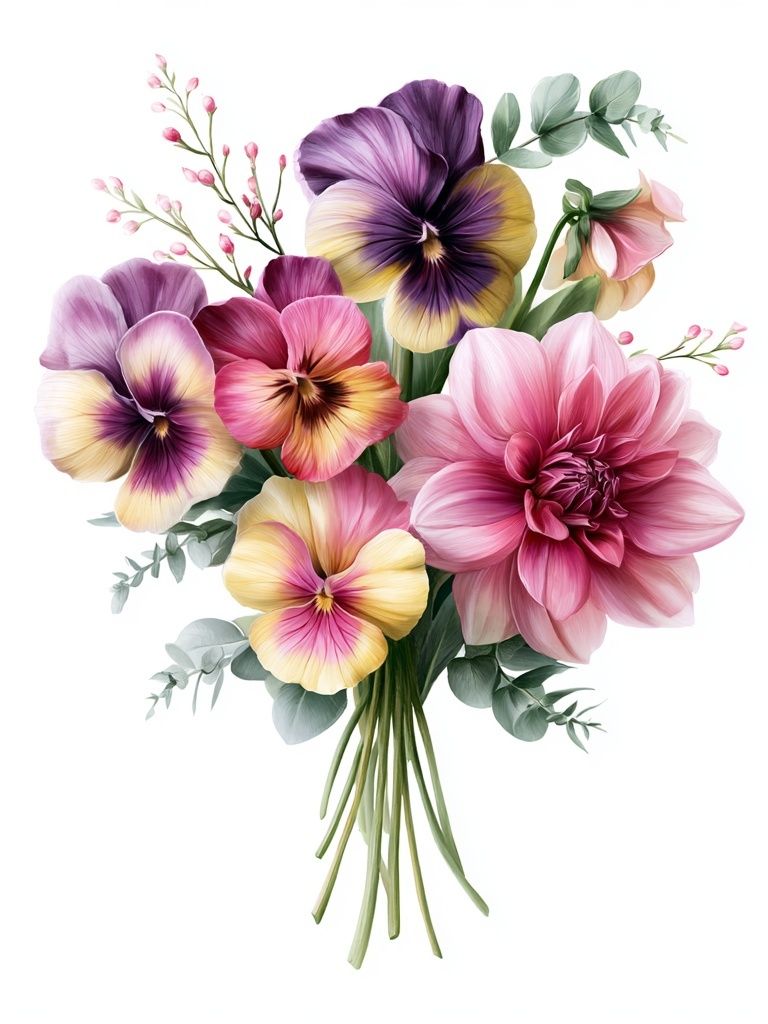 Pansy Bouquet Botanical Print. poster — botanical art