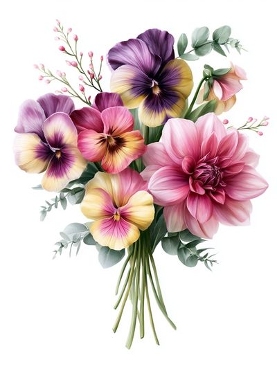 Pansy Bouquet Botanical Print. poster