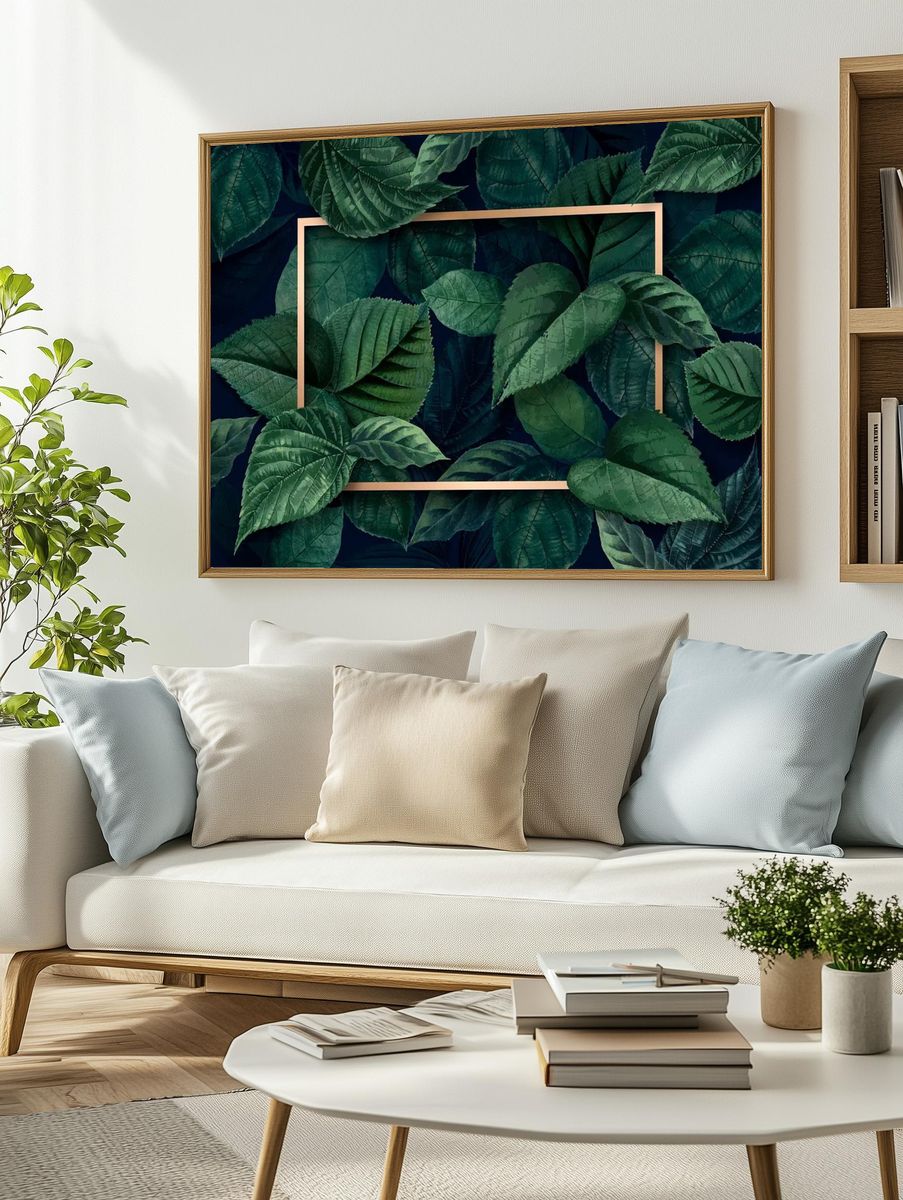 Gold rectangle frame metallic green. — room view 2