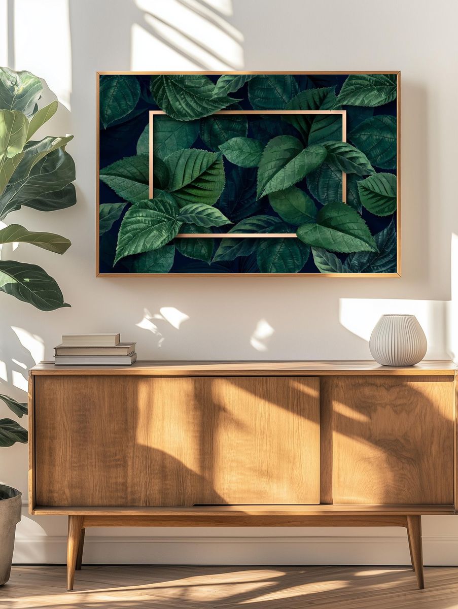 Gold rectangle frame metallic green. — room view 3