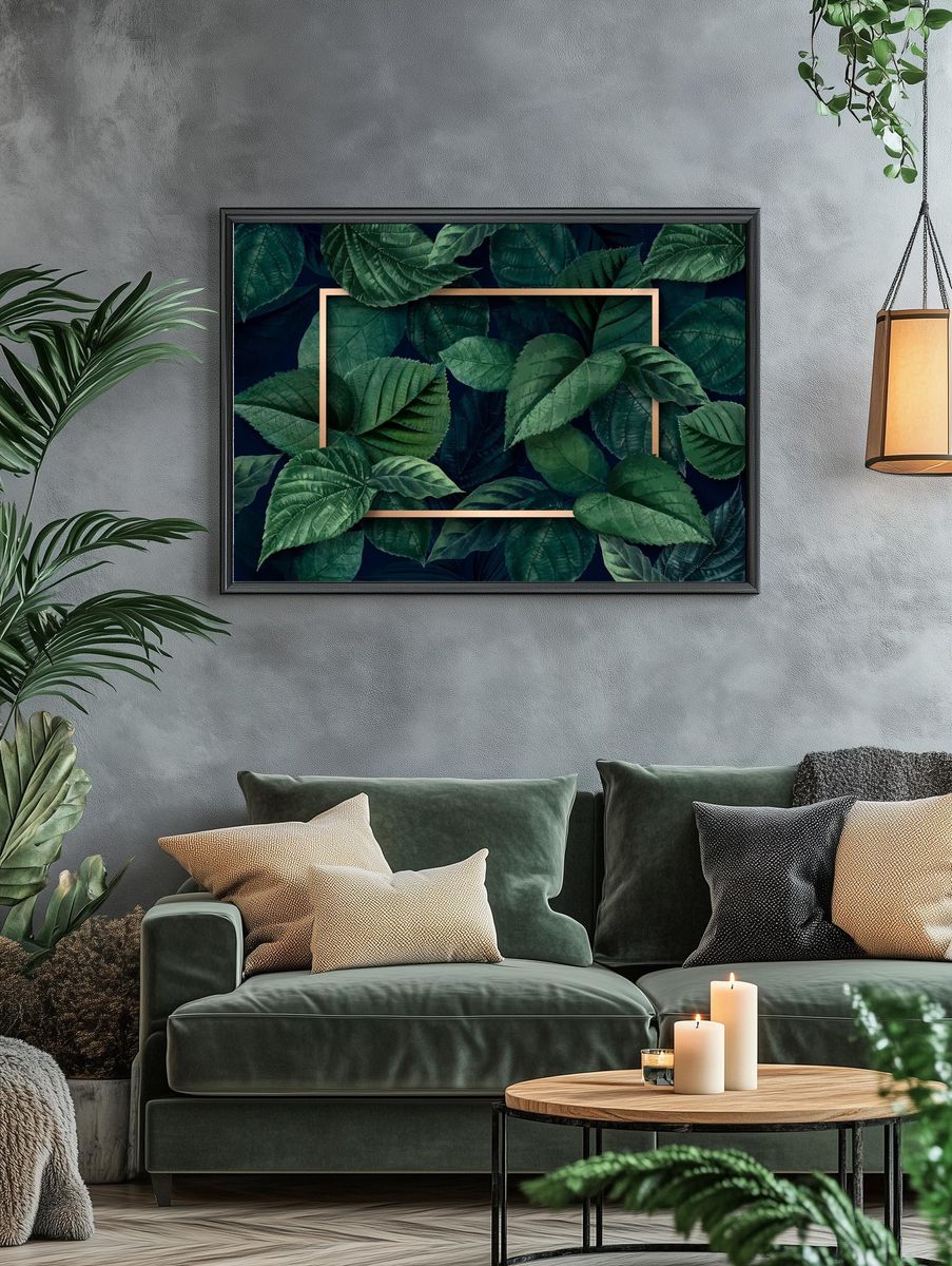 Gold rectangle frame metallic green. — room view 4