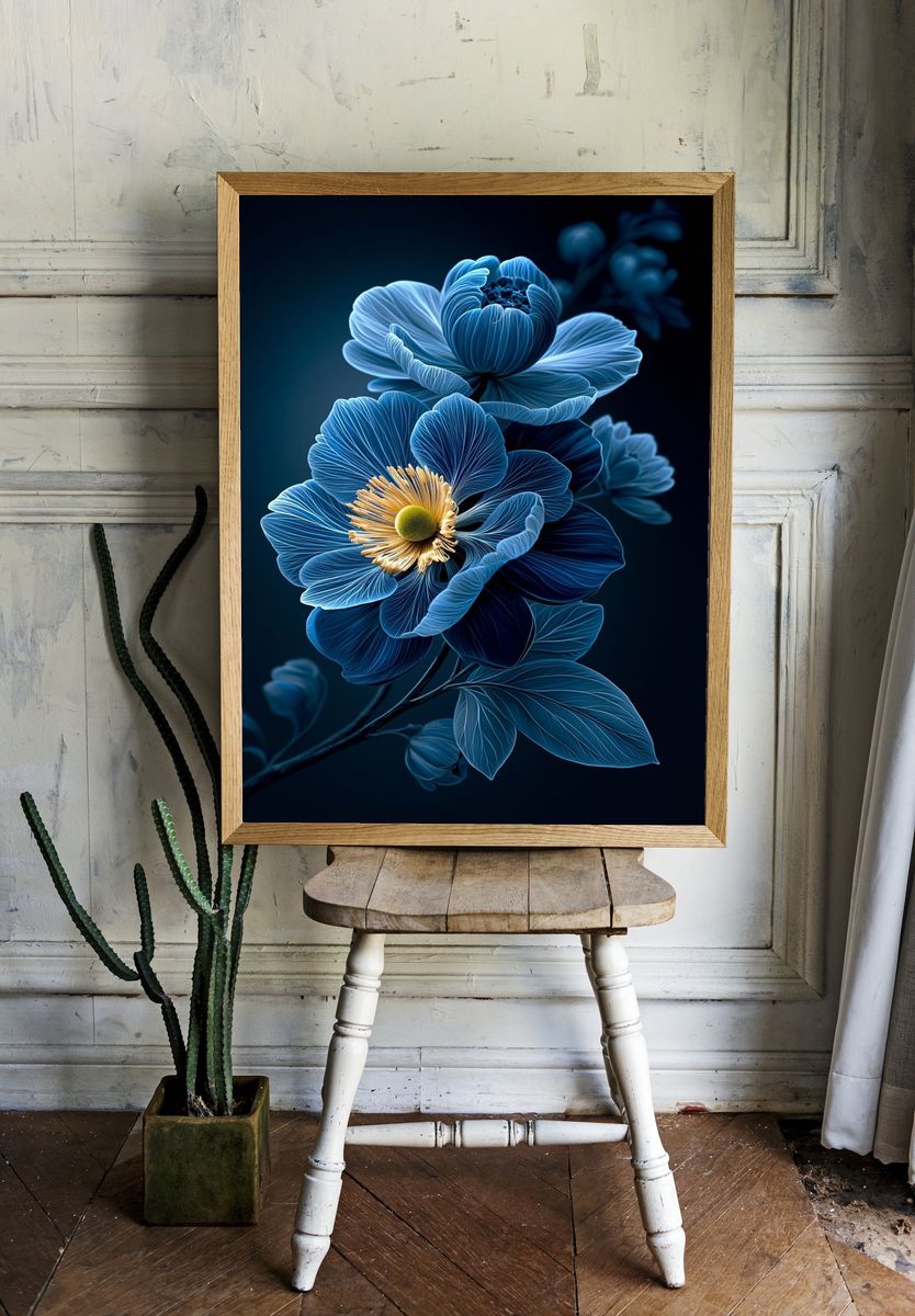 Blue Floral Bloom Poster. room preview