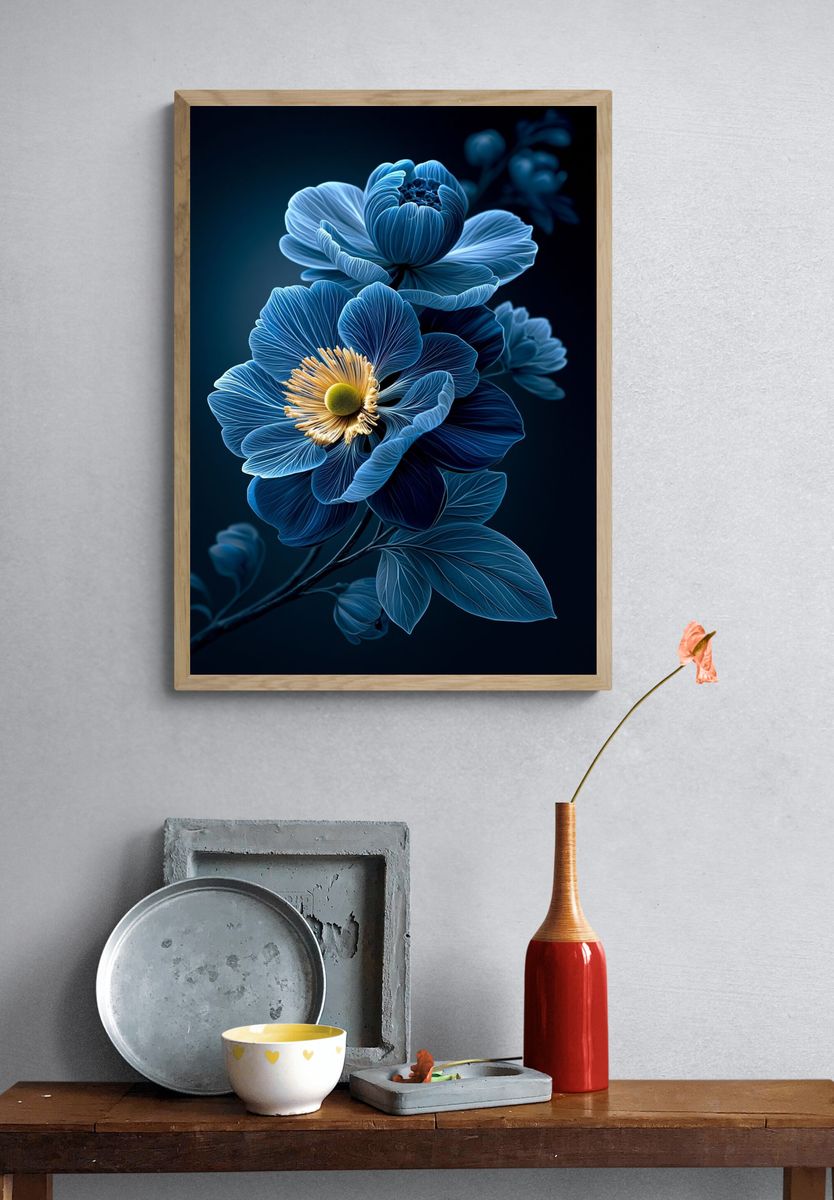 Blue Floral Bloom Poster. — room view 3