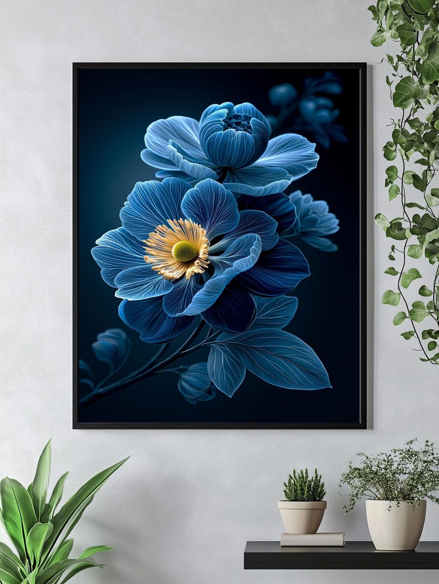Blue Floral Bloom Poster. — room view 4