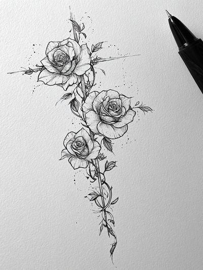 Rose Vine Line Art Poster.