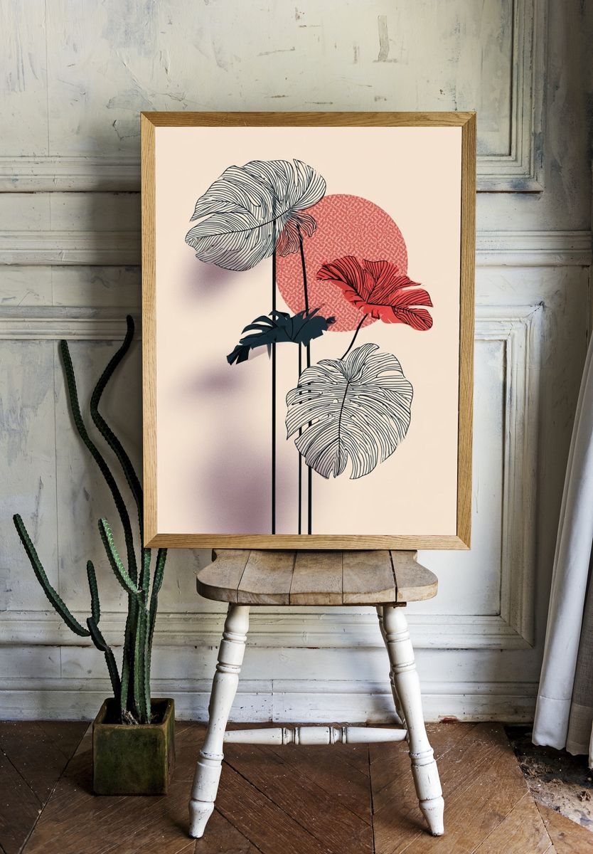 Tropical Leaves Botanical Print. room preview