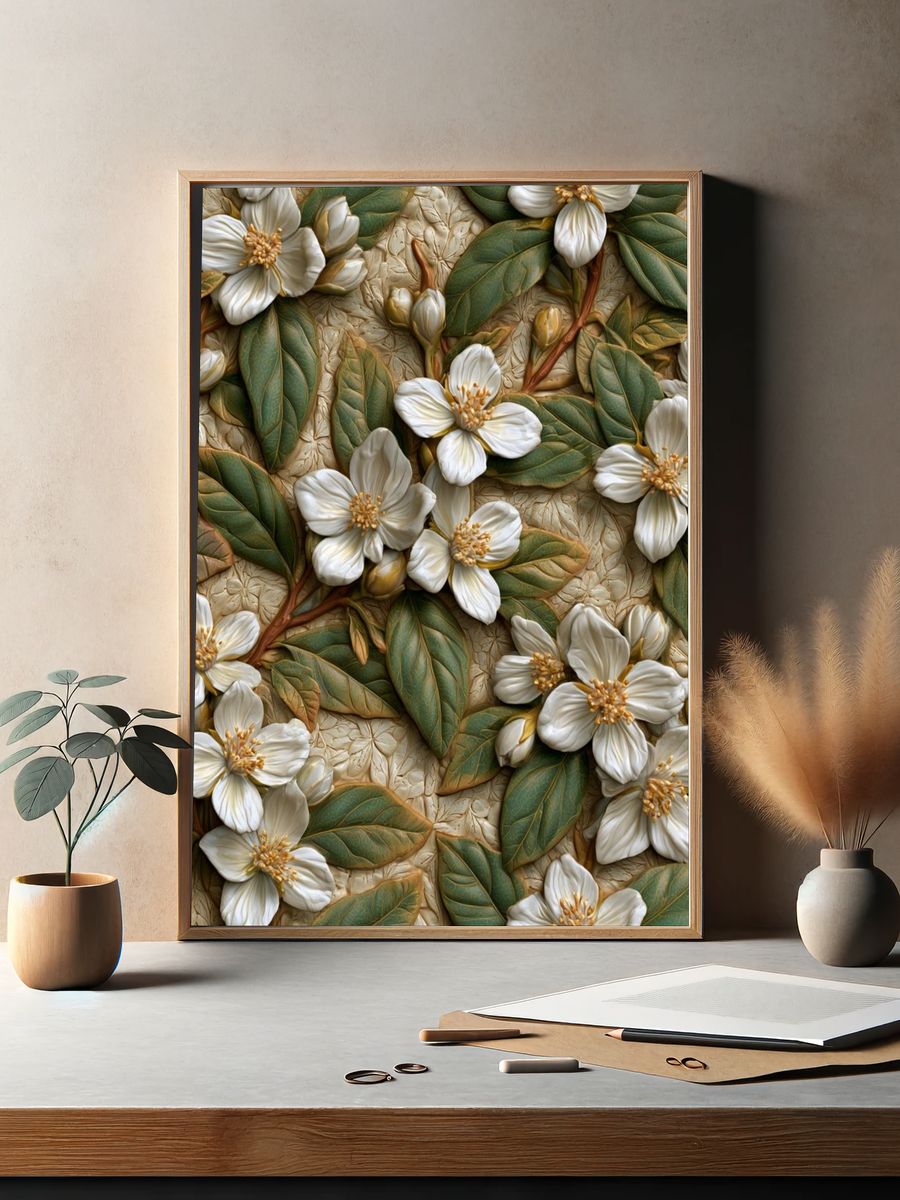 Jasmine Blooms Botanical Print. — room view 2