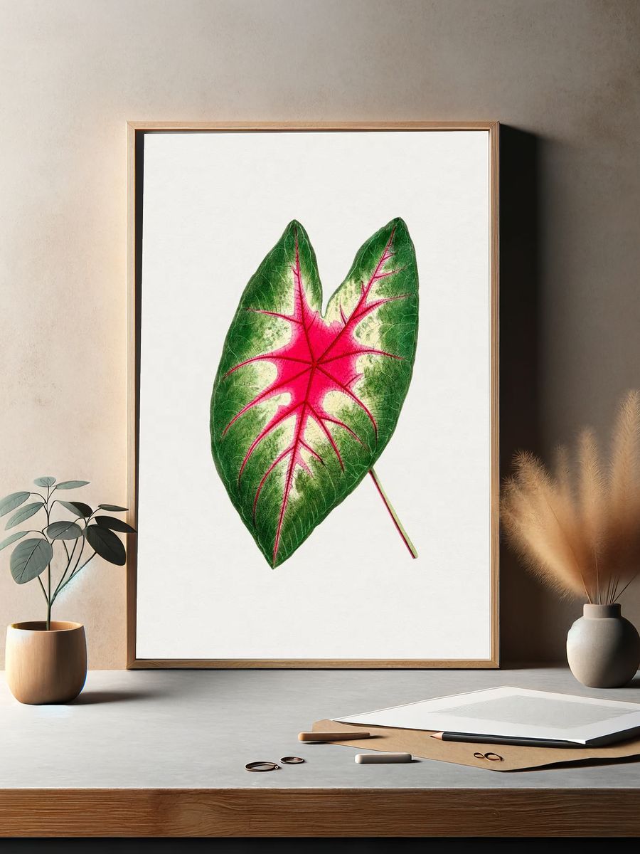 Hand drawn caladium rosebud leaf. — room view 2