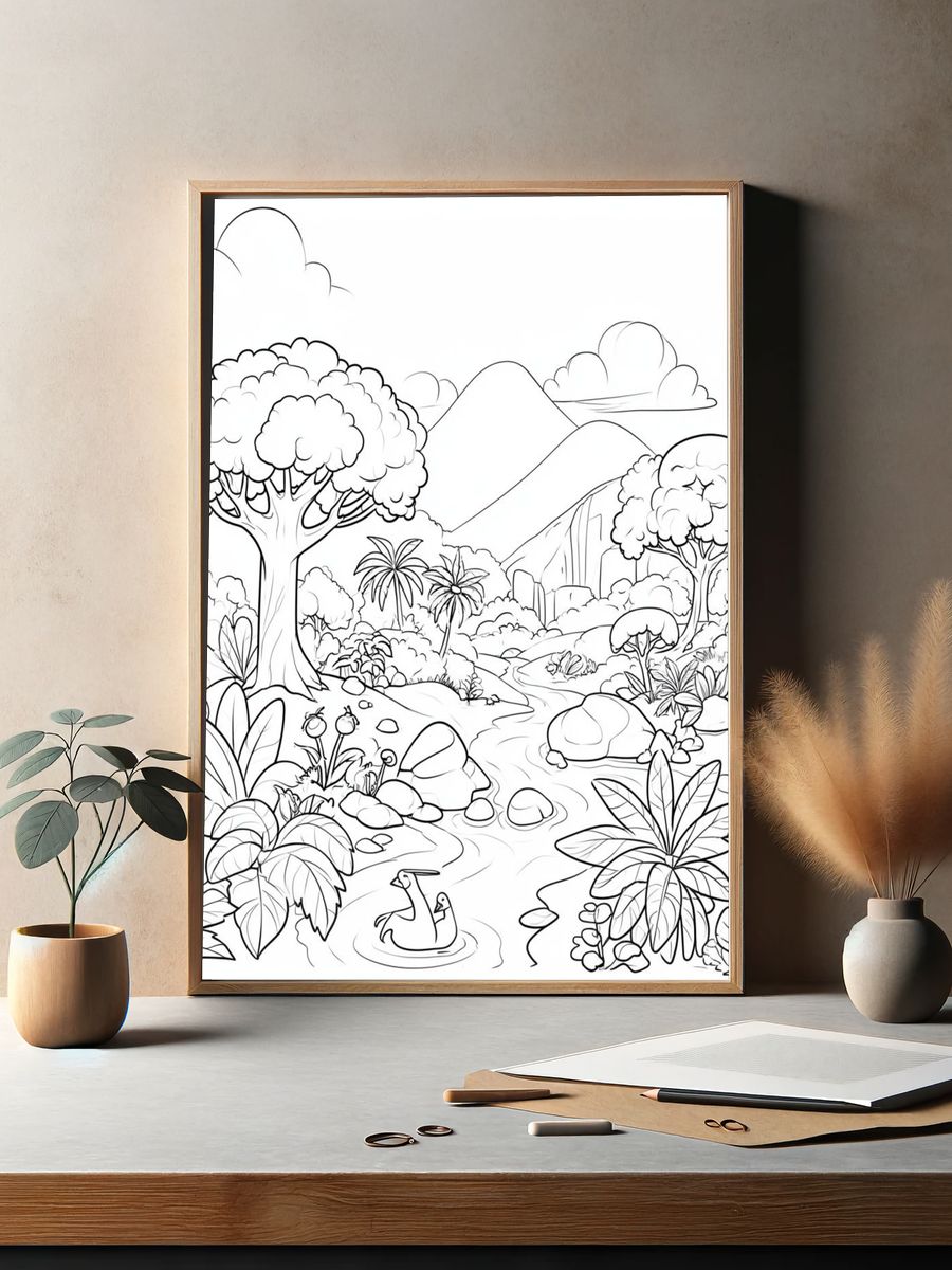 Tropical Jungle Line Art Poster. — room view 2