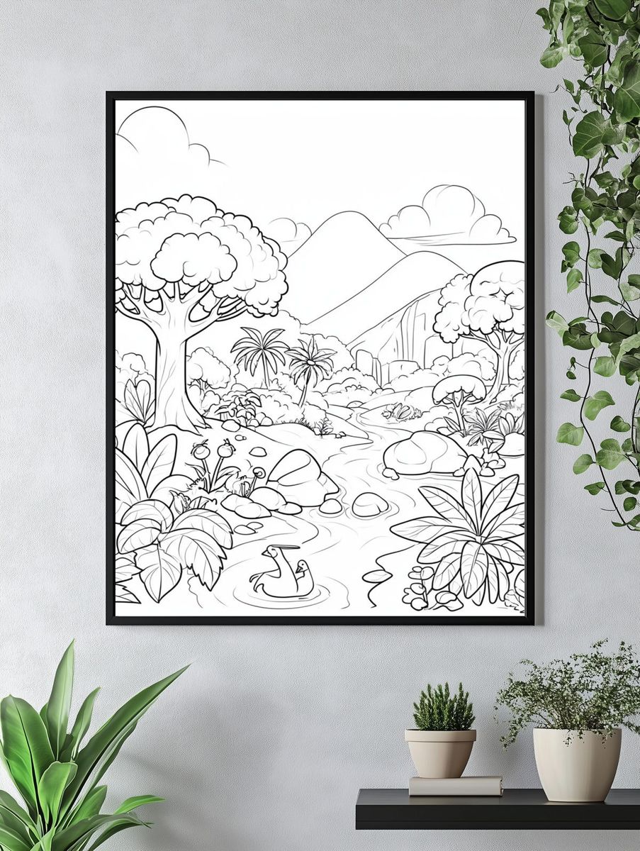 Tropical Jungle Line Art Poster. — room view 4