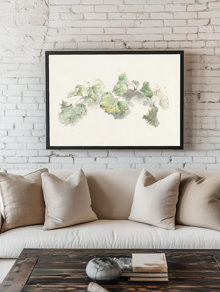 Soft Green Leaves Watercolor Print. — room view 1