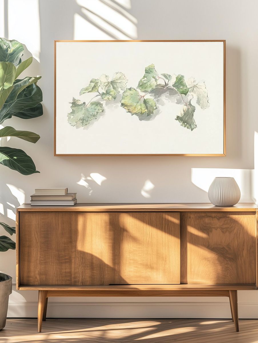Soft Green Leaves Watercolor Print. — room view 3