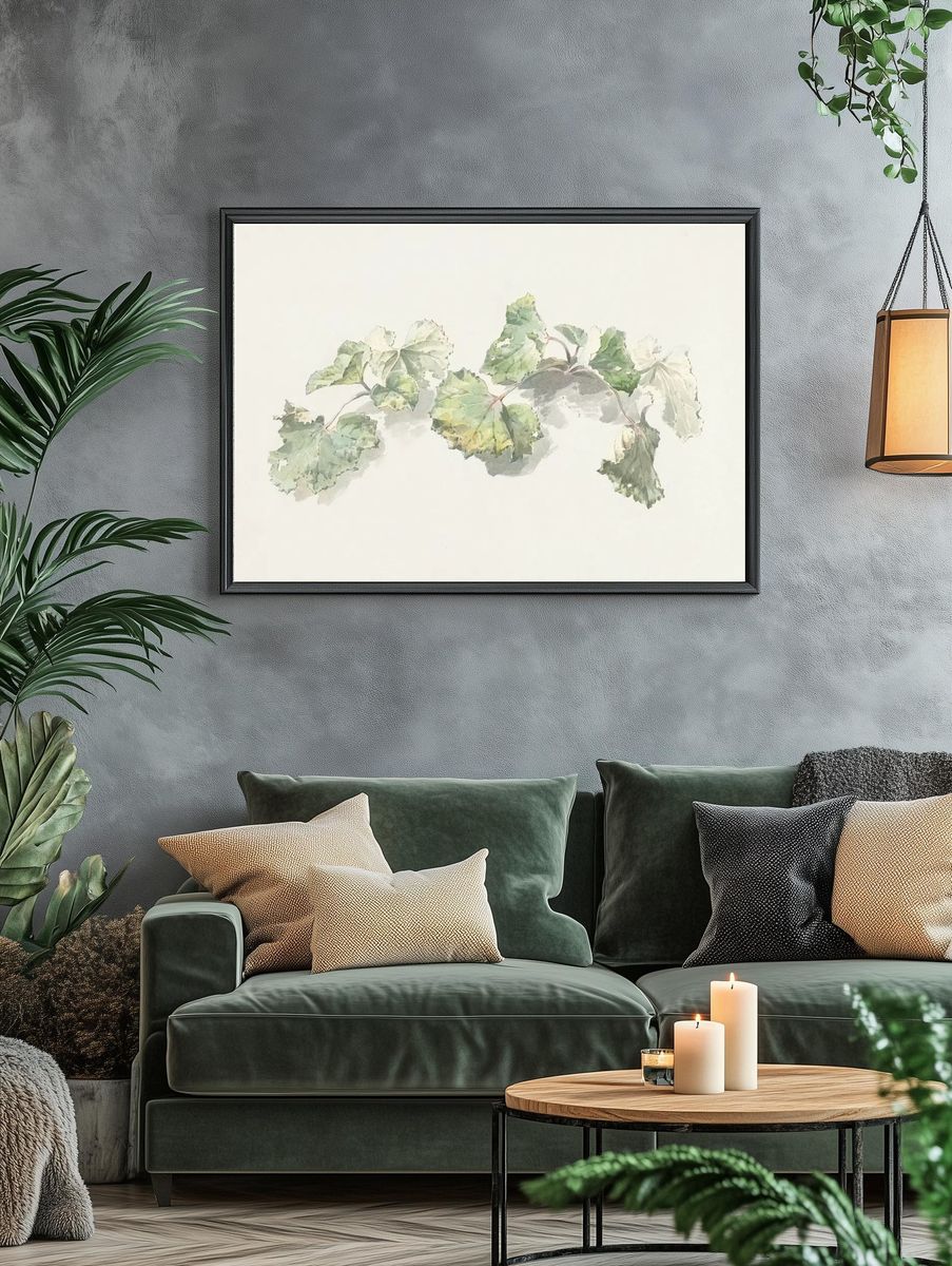 Soft Green Leaves Watercolor Print. — room view 4