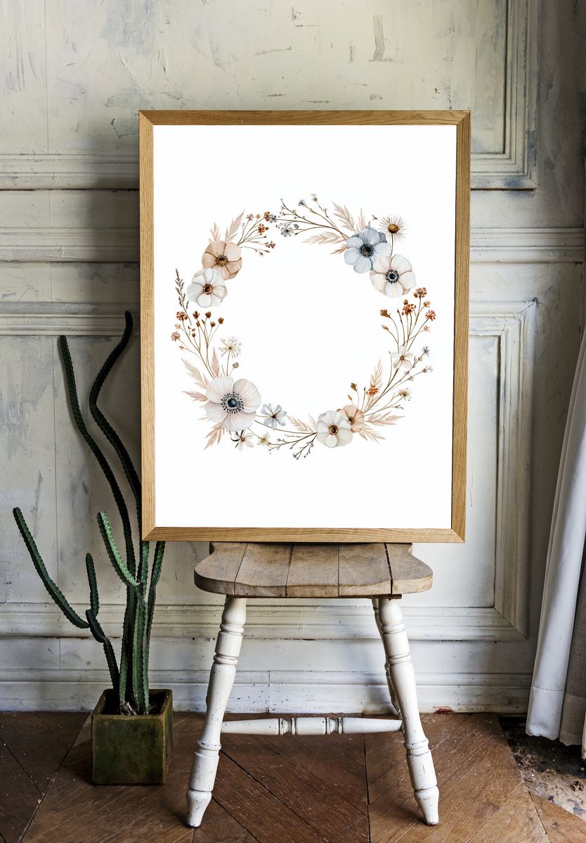 Boho Floral Wreath Print. — room view 1