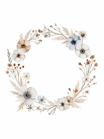 Boho Floral Wreath Print.