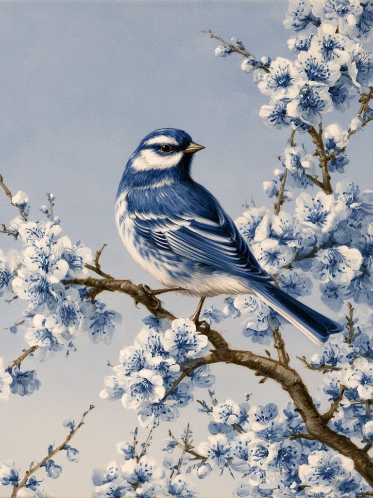 Bluebird Blossom Illustration Poster. poster — botanical art